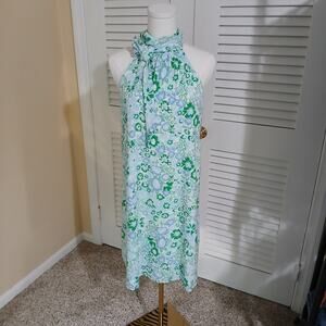 Emily Wonder blue/ green floral sleeveless halter dress sz LG light-weight